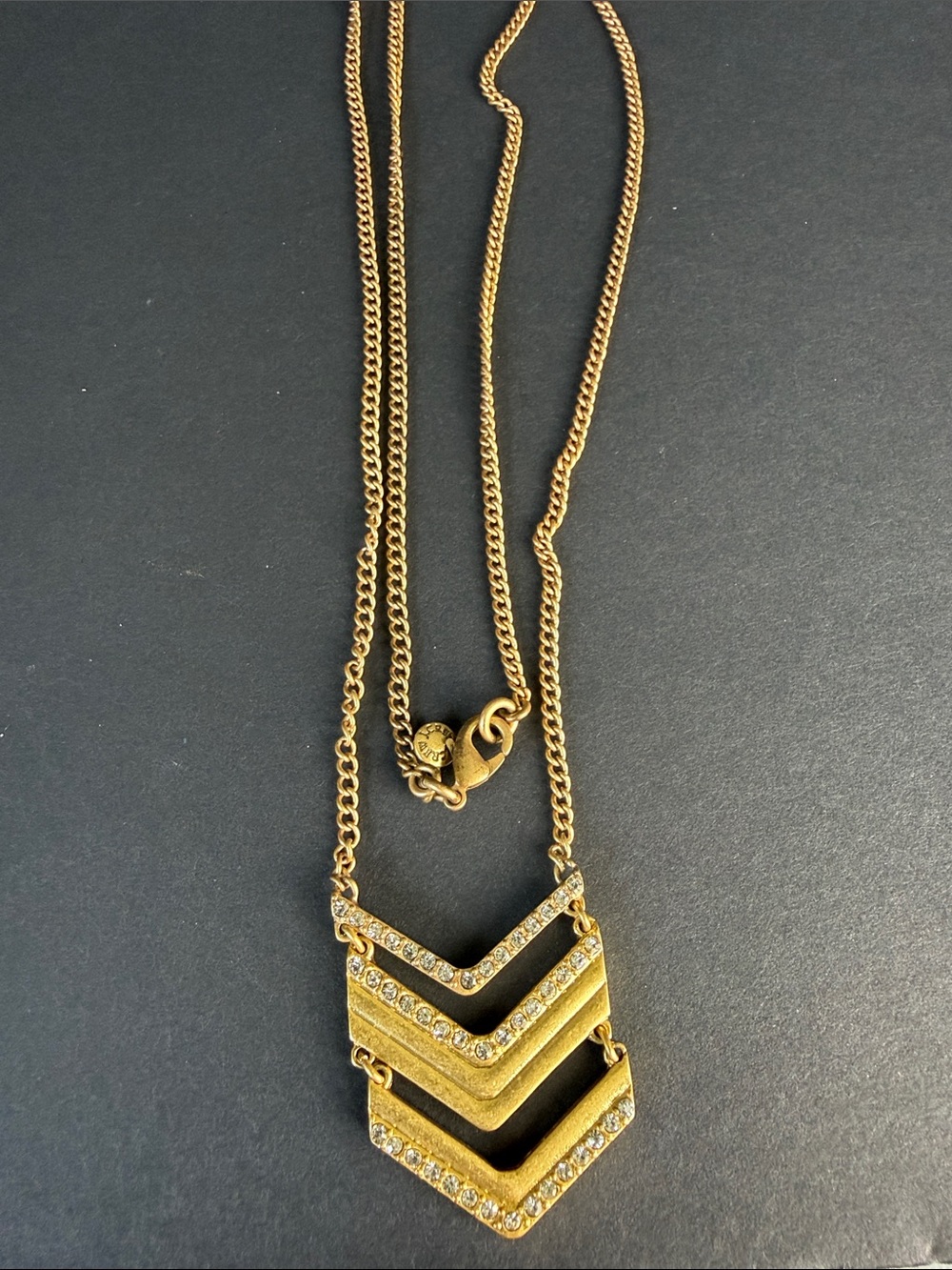 Imitation jewelry  Gold Layered Chevron Pendant Necklace with Crystal Trim